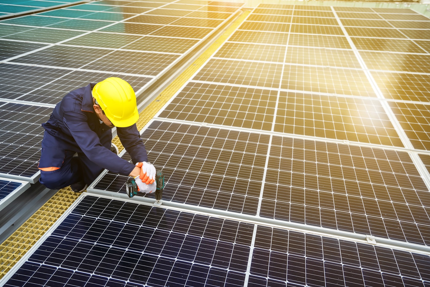 Engineer inspecting panels